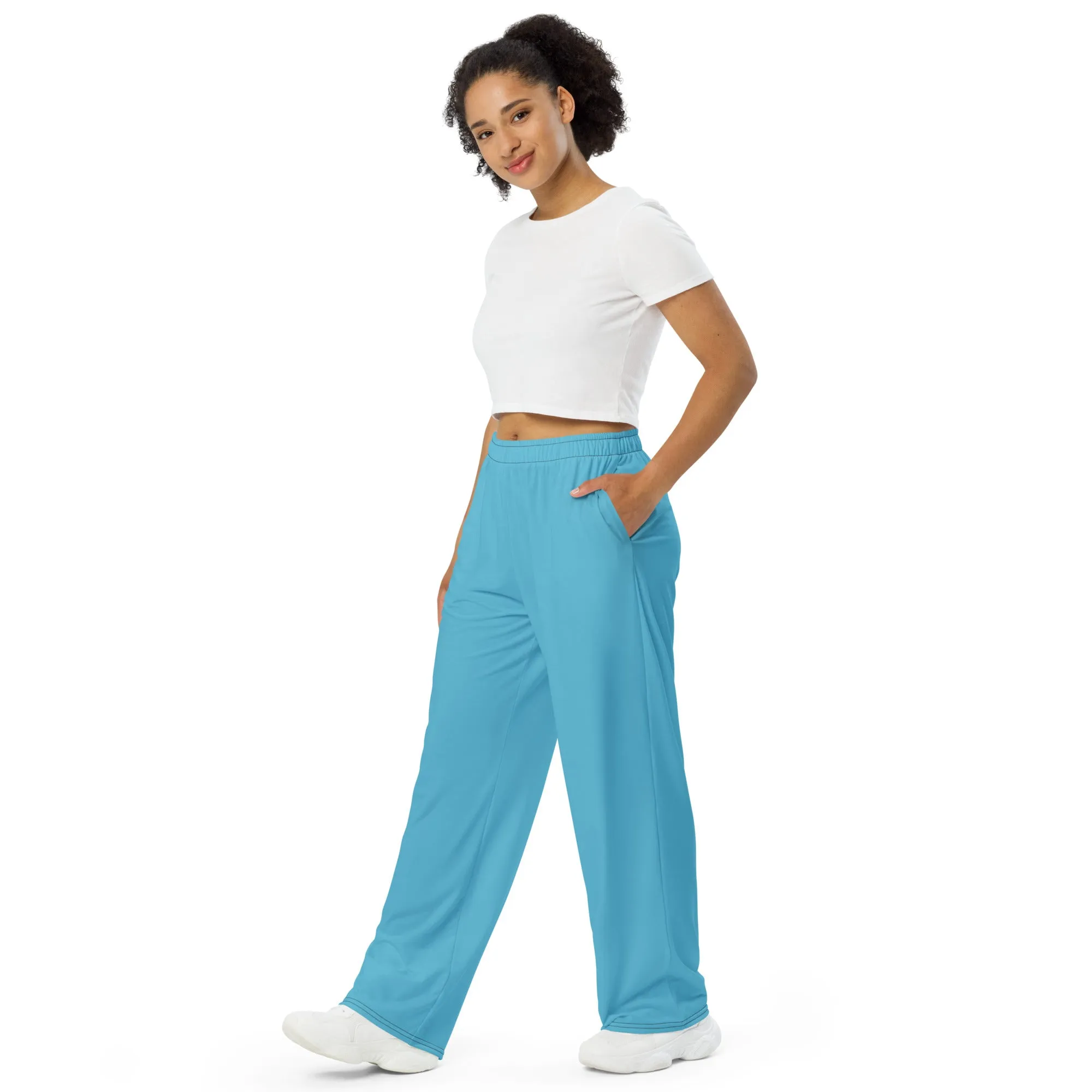 Blue All-over print unisex wide-leg pants