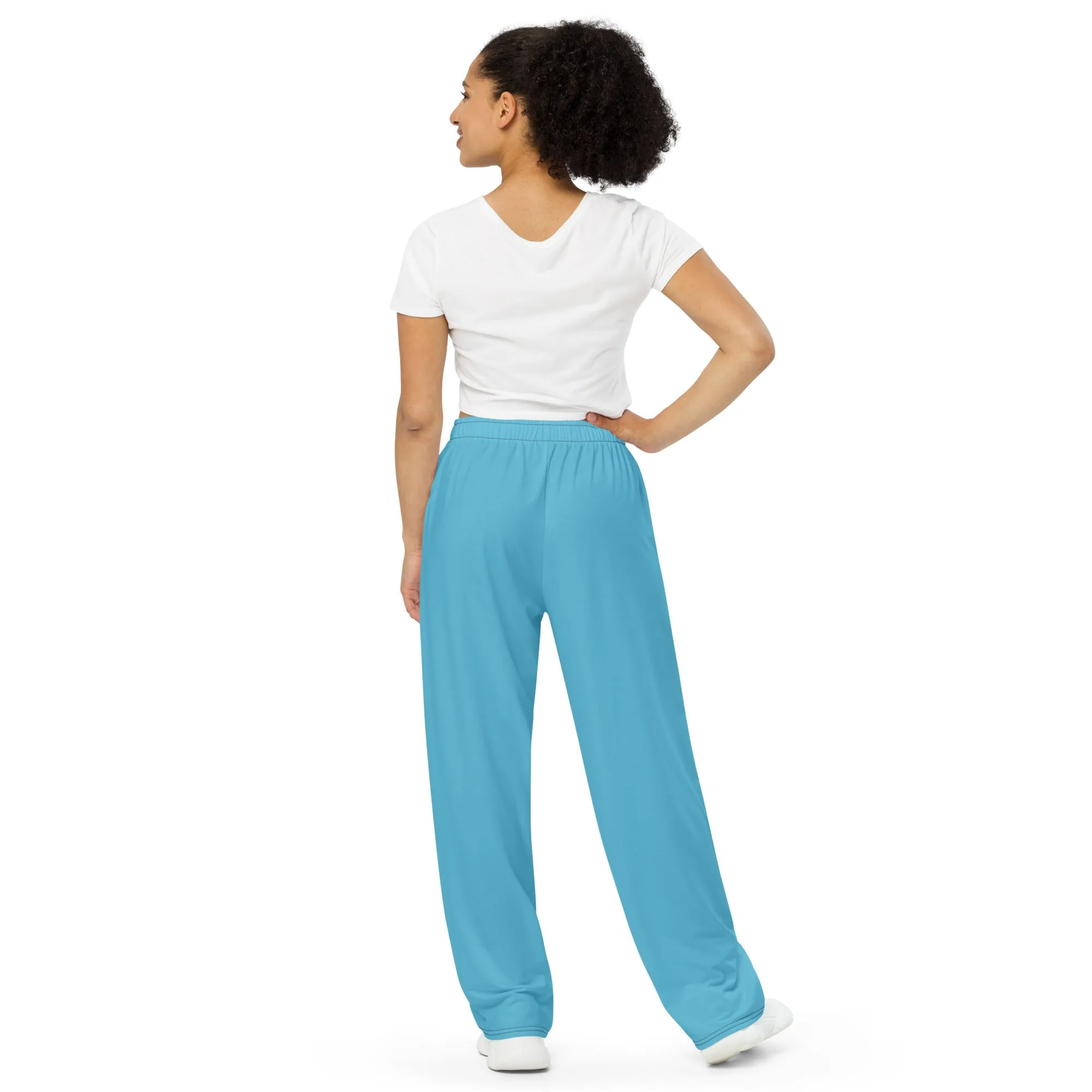 Blue All-over print unisex wide-leg pants