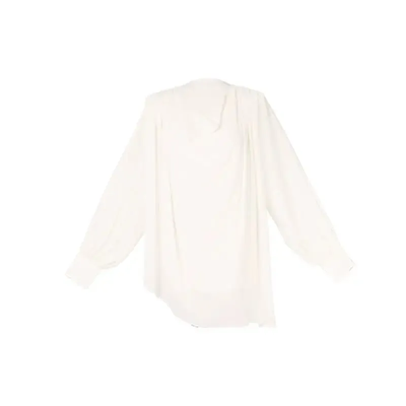 Blue collar shirt versatile beige top, lantern sleeve retro horse skirt