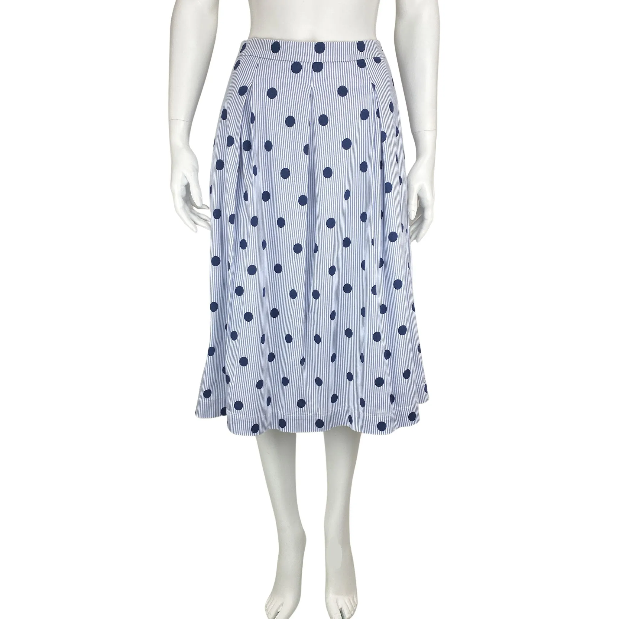 Boden, Women's Pinstripe Polka Dot Skirt, Blue/White, Size 8R