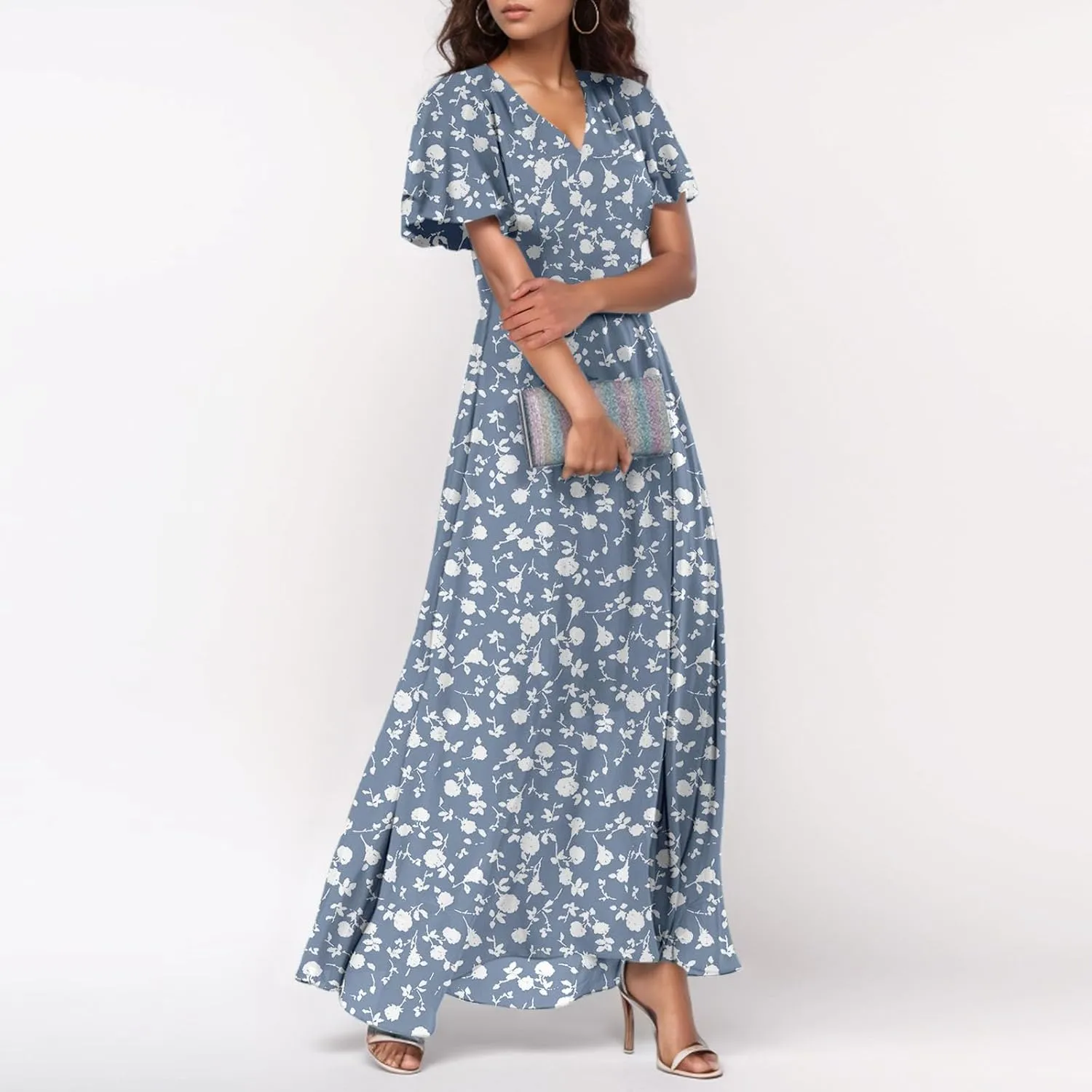 Boho Dresses for Women 2025 Maxi Dress Formal Summer Smocked Floral Dress Plus Size Ruffle Sleeve Chiffon Dresses