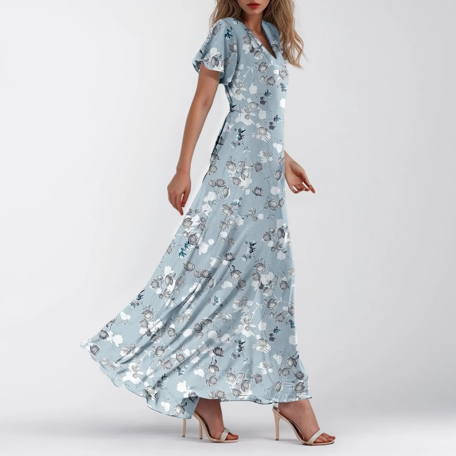 Boho Dresses for Women 2025 Maxi Dress Formal Summer Smocked Floral Dress Plus Size Ruffle Sleeve Chiffon Dresses