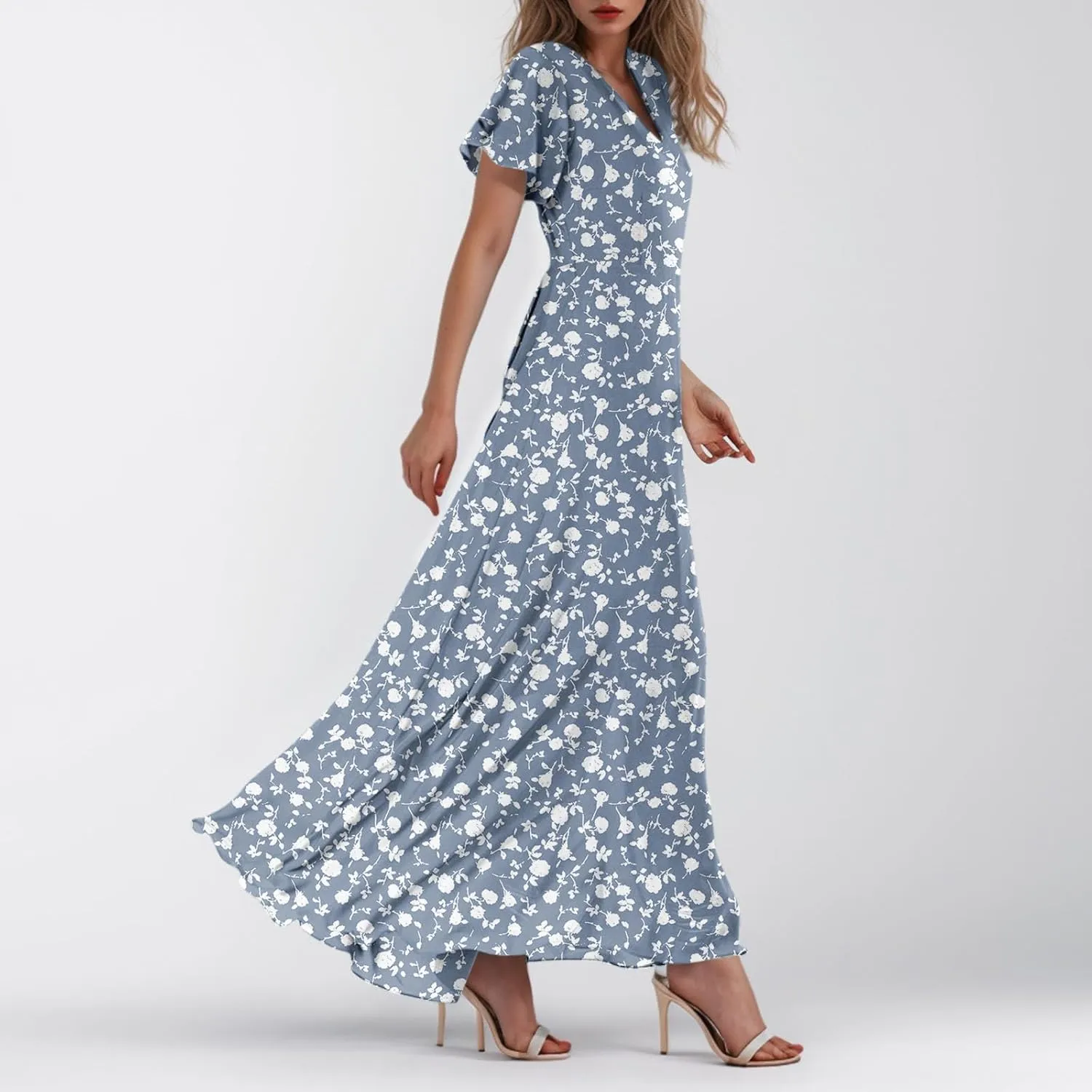 Boho Dresses for Women 2025 Maxi Dress Formal Summer Smocked Floral Dress Plus Size Ruffle Sleeve Chiffon Dresses