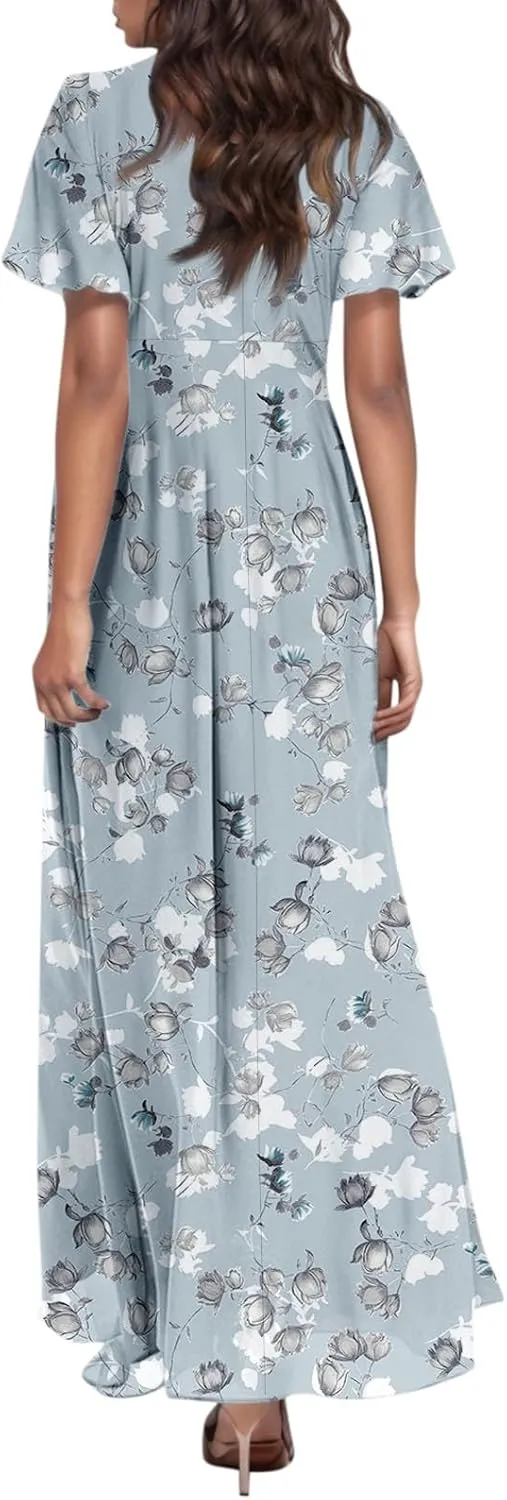 Boho Dresses for Women 2025 Maxi Dress Formal Summer Smocked Floral Dress Plus Size Ruffle Sleeve Chiffon Dresses