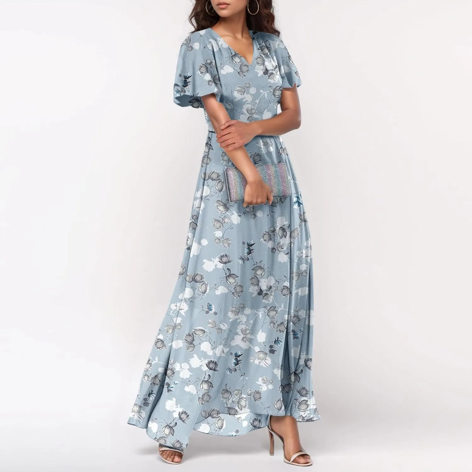 Boho Dresses for Women 2025 Maxi Dress Formal Summer Smocked Floral Dress Plus Size Ruffle Sleeve Chiffon Dresses