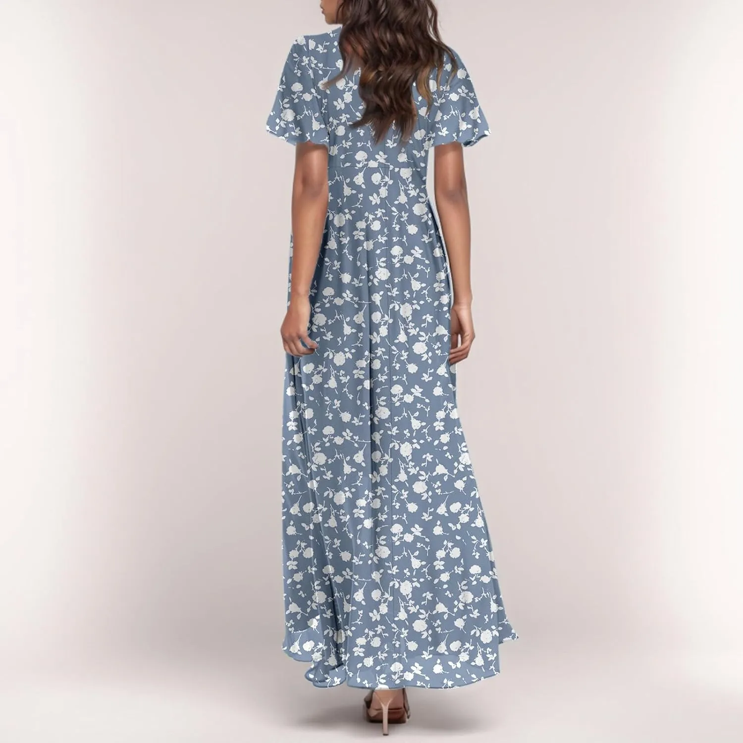 Boho Dresses for Women 2025 Maxi Dress Formal Summer Smocked Floral Dress Plus Size Ruffle Sleeve Chiffon Dresses