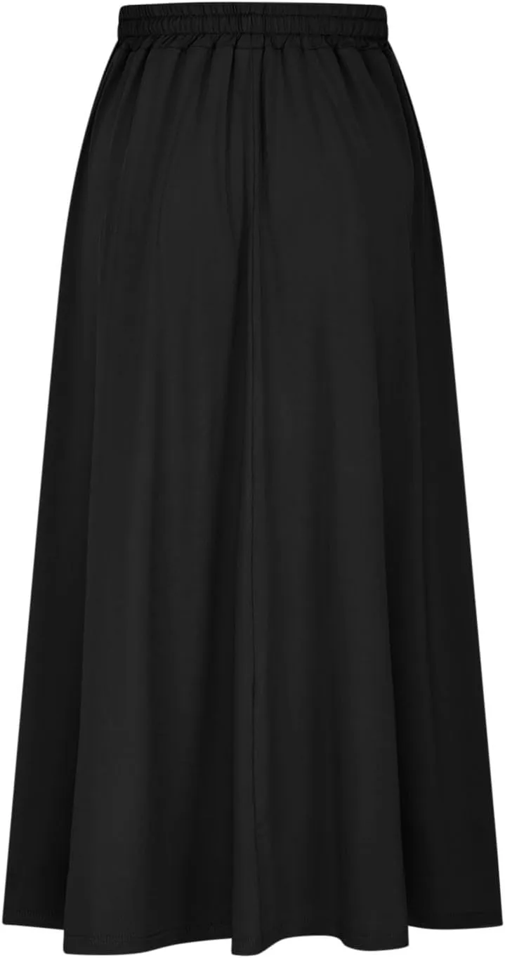 Boho Skirts for Women Casual Smocked Elastic High Waist Tie Long Maxi Skirt Summer Comfy Flowy Dress with Pockets
