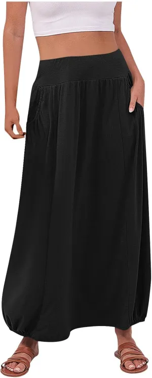 Boho Skirts for Women Long Summer Skirs Trendy Bubble Skirts Maxi Beach Skirt with Pockets Casual Flowy Skirts