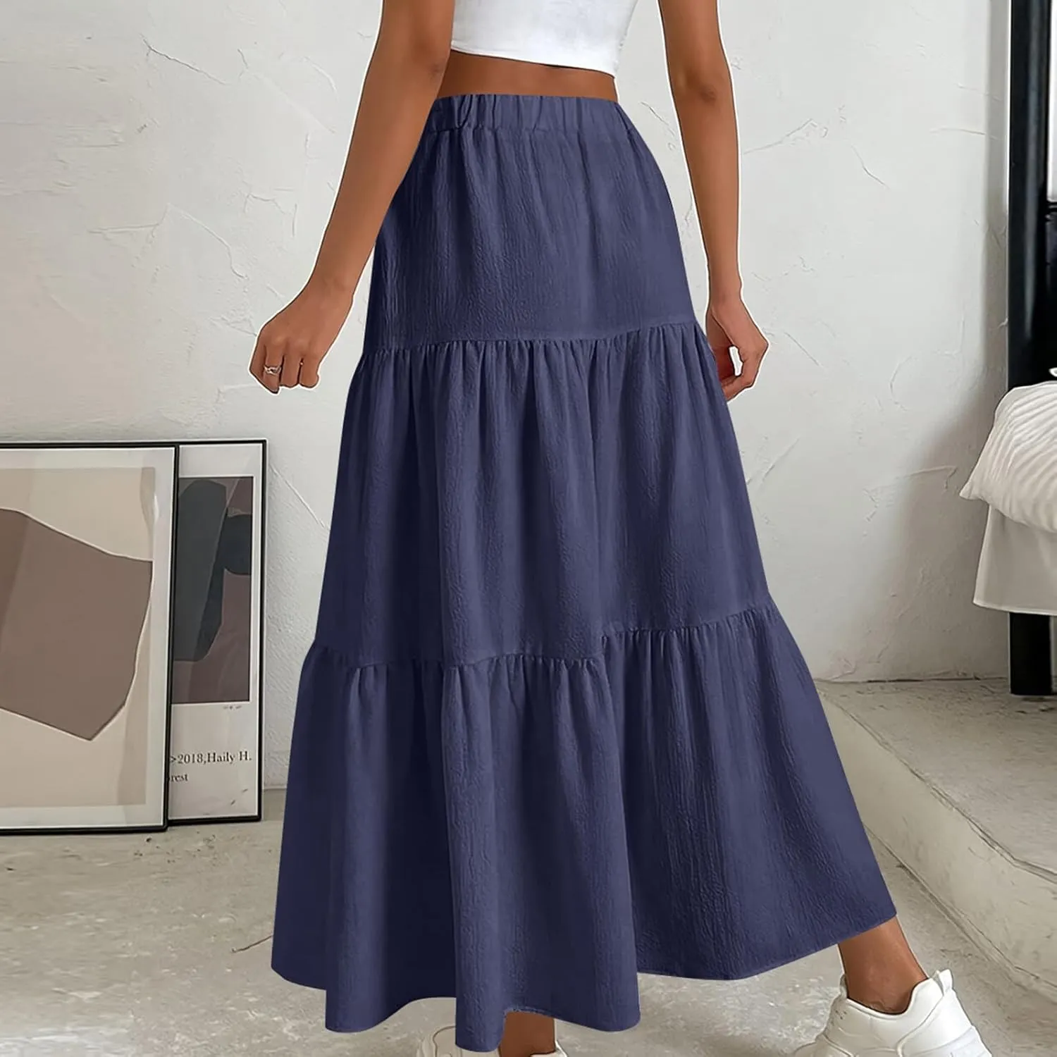 Boho Skirts Women Maxi Flowy Summer Skirts Tie Front High Waisted Tiered Long Skirts for Beach Vacation Cruise Wear