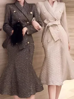 BUCKINGHAM Luxury Double Breasted Tie-Belt Fit and Flare Coat