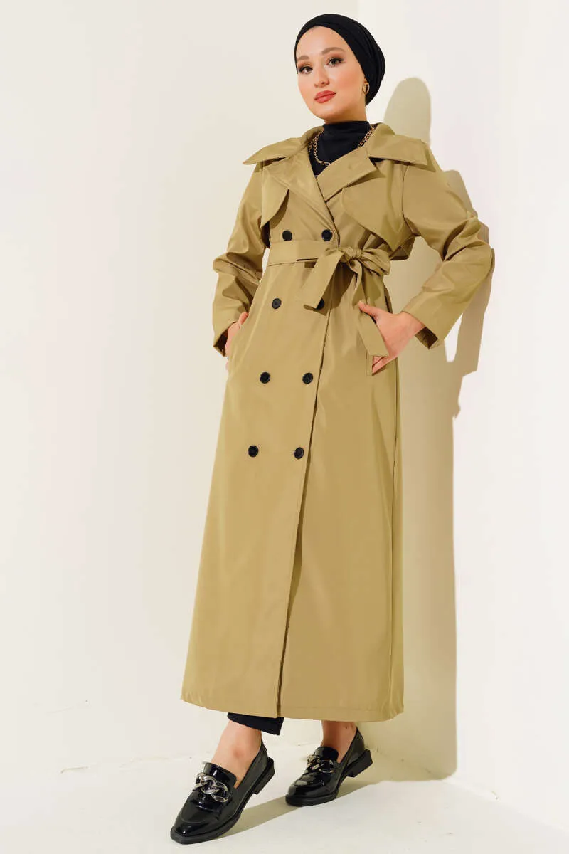 Buttoned Trench Coat - Camel