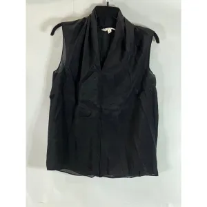 CABI Women's Black Solid Pleat V-Neck Silk-Blend Sleeveless Lightweight Top SZ S