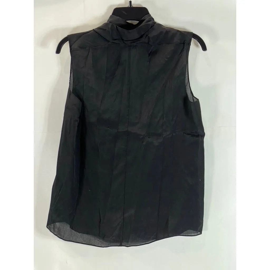 CABI Women's Black Solid Pleat V-Neck Silk-Blend Sleeveless Lightweight Top SZ S