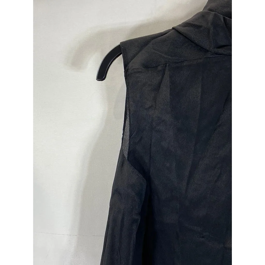 CABI Women's Black Solid Pleat V-Neck Silk-Blend Sleeveless Lightweight Top SZ S