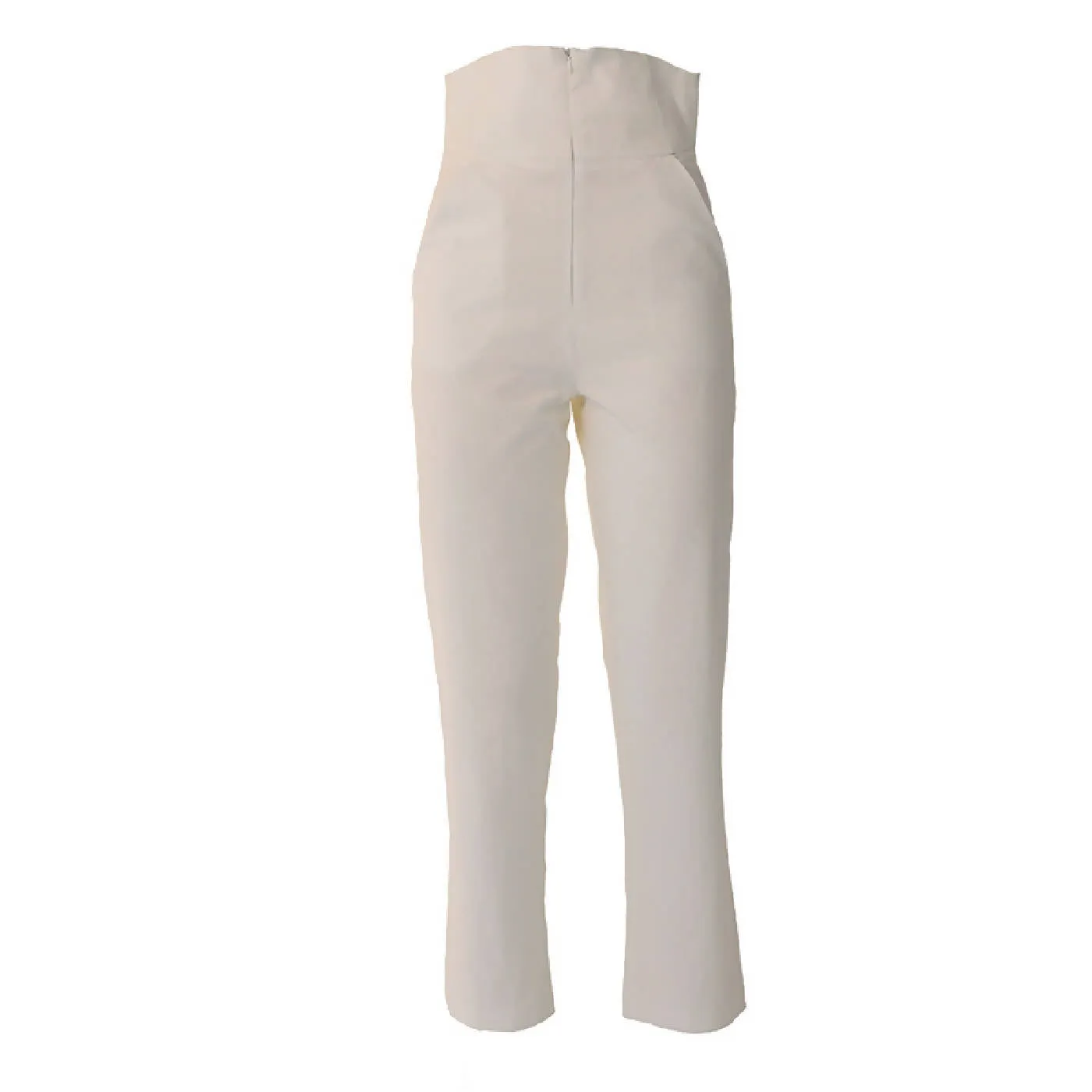 Casual Cotton High Waisted Trousers in Pure White