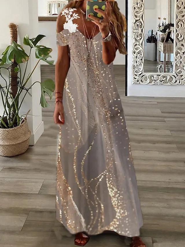 Casual Dress Lace Dress A Line Dress Floral Ombre Lace Patchwork Strap Long Dress Maxi Dress Fashion Streetwear Outdoor Daily Short Sleeve Regular Fit Light Pink Pink Blue Summer Spring S M L for Women
