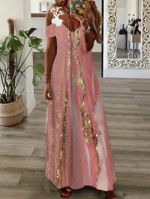 Casual Dress Lace Dress A Line Dress Floral Ombre Lace Patchwork Strap Long Dress Maxi Dress Fashion Streetwear Outdoor Daily Short Sleeve Regular Fit Light Pink Pink Blue Summer Spring S M L for Women
