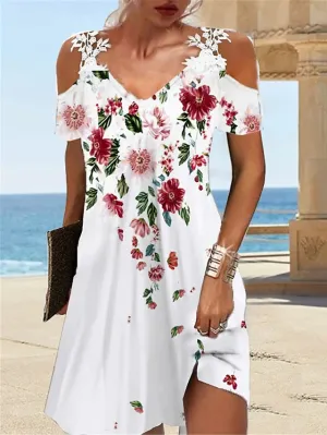 Casual Dress Shift Dress Slip Dress Floral Lace Print Strap Mini Dress Tropical Fashion Outdoor Daily Short Sleeve Regular Fit White Red Green Spring Summer S M L XL XXL for Women