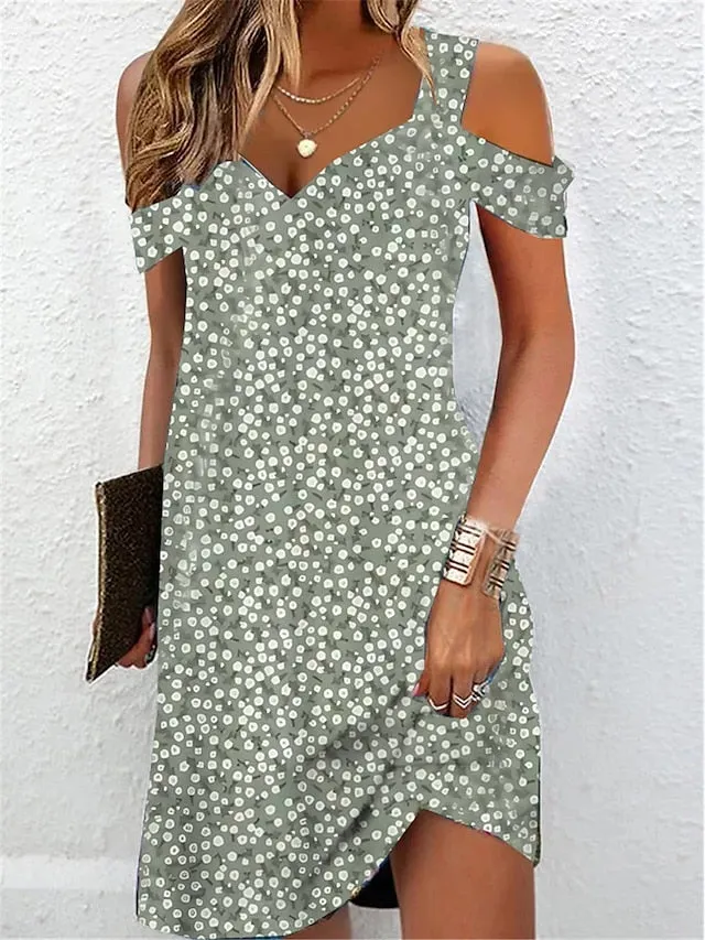 Casual Dress Summer Dress Slip Dress Floral Cold Shoulder Print Strap Mini Dress Active Fashion Outdoor Daily Short Sleeve Regular Fit Light Green Blue Dark Green Summer Spring S M L XL XXL for Women