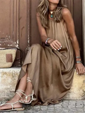 Casual Dress Summer Dress Slip Dress Long Dress Maxi Dress Backless Daily Date Going out Active Fashion Strap Sleeveless  Regular Fit Khaki Color S M L XL XXL Size for Women