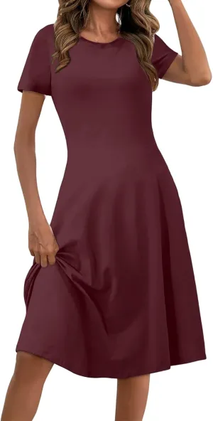 Casual Dresses for Women 2025 Summer Crew Neck Short Sleeve T-Shirt Sundress Casual A-Line Swing Midi Dress