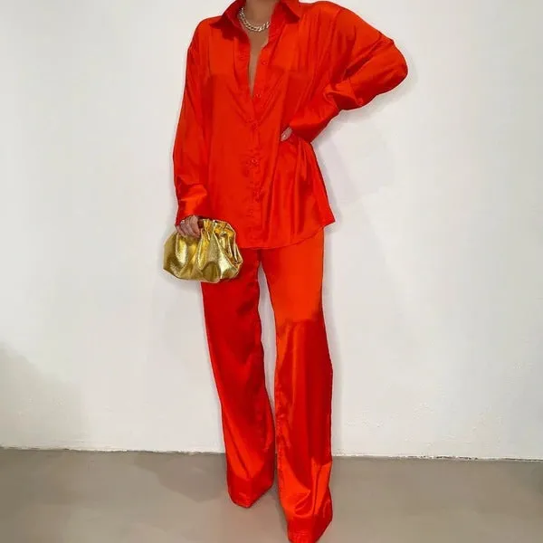 Casual Loose Satin Women's Blouse Sets