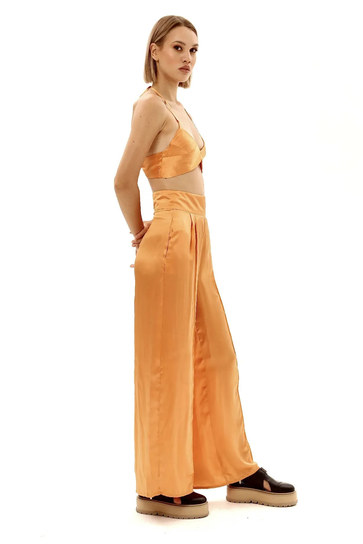 Casual Silk Pants in Peach Color
