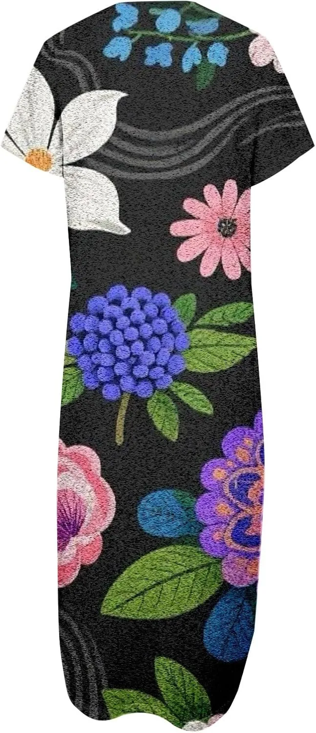 Casual Summer Dresses for Women 2025,Women's Summer Casual Maxi Floral Printed Dress V Neck Baggy Vacation Dress