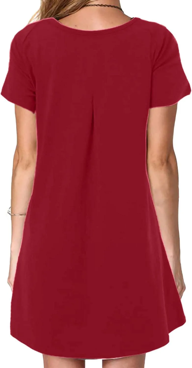 Casual T Shirt Dress for Women Flowy Tunic Dress with Pockets Short Sleeve Knee Length Summer Dresses Casual Loose Fit