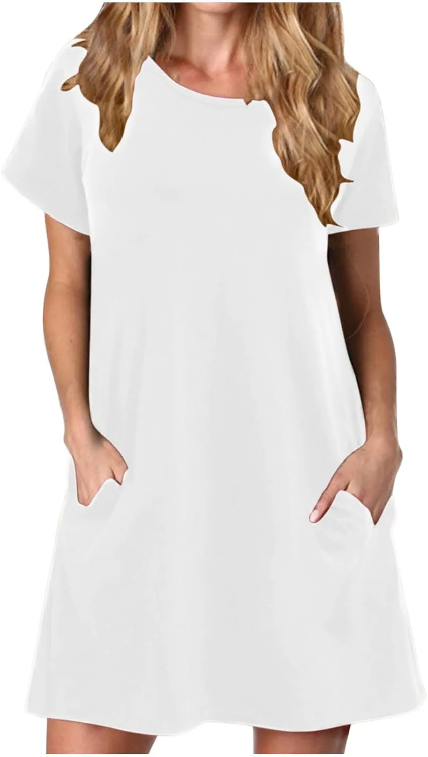Casual T Shirt Dress for Women Flowy Tunic Dress with Pockets Short Sleeve Knee Length Summer Dresses Casual Loose Fit