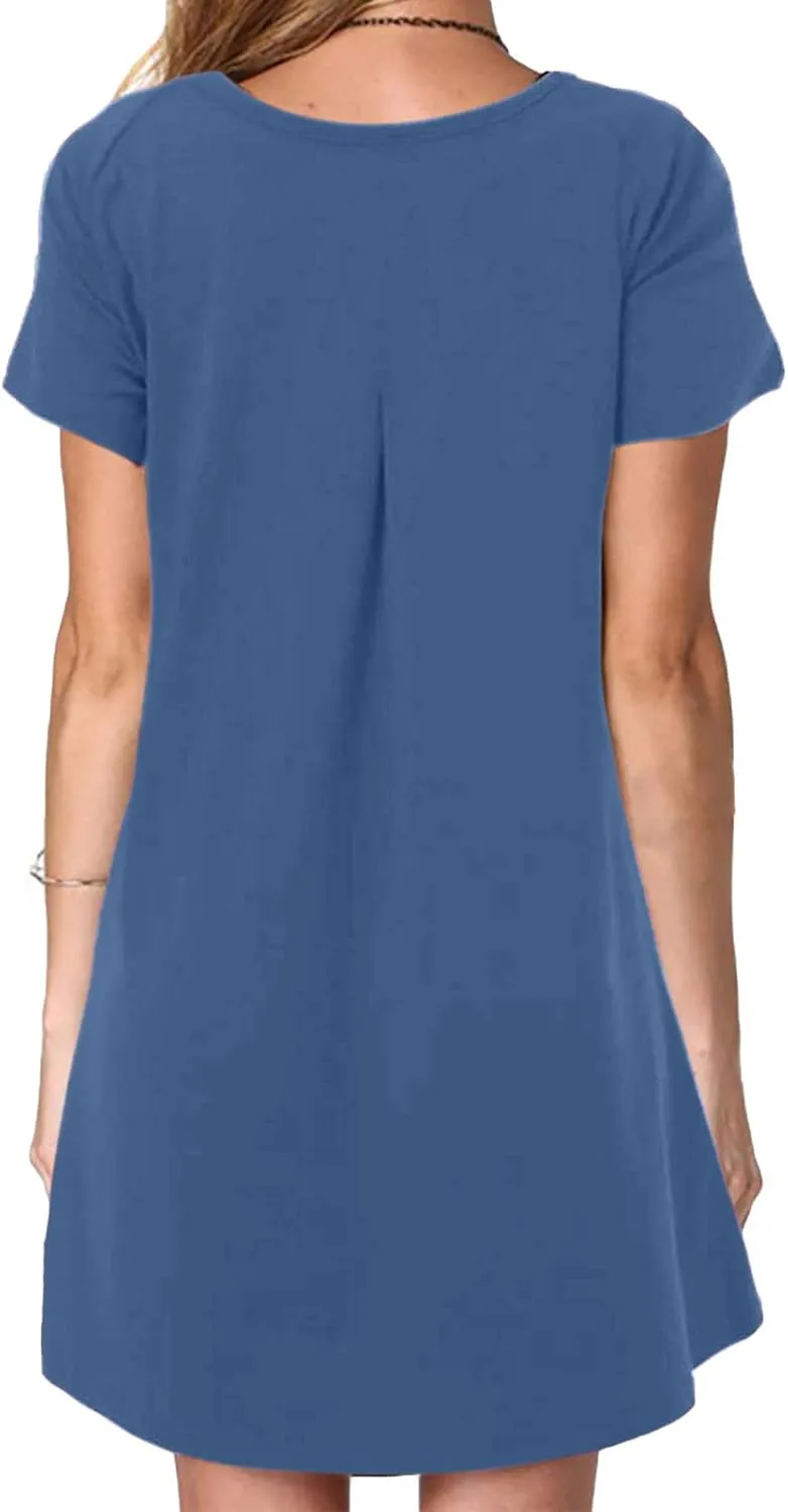 Casual T Shirt Dress for Women Flowy Tunic Dress with Pockets Short Sleeve Knee Length Summer Dresses Casual Loose Fit