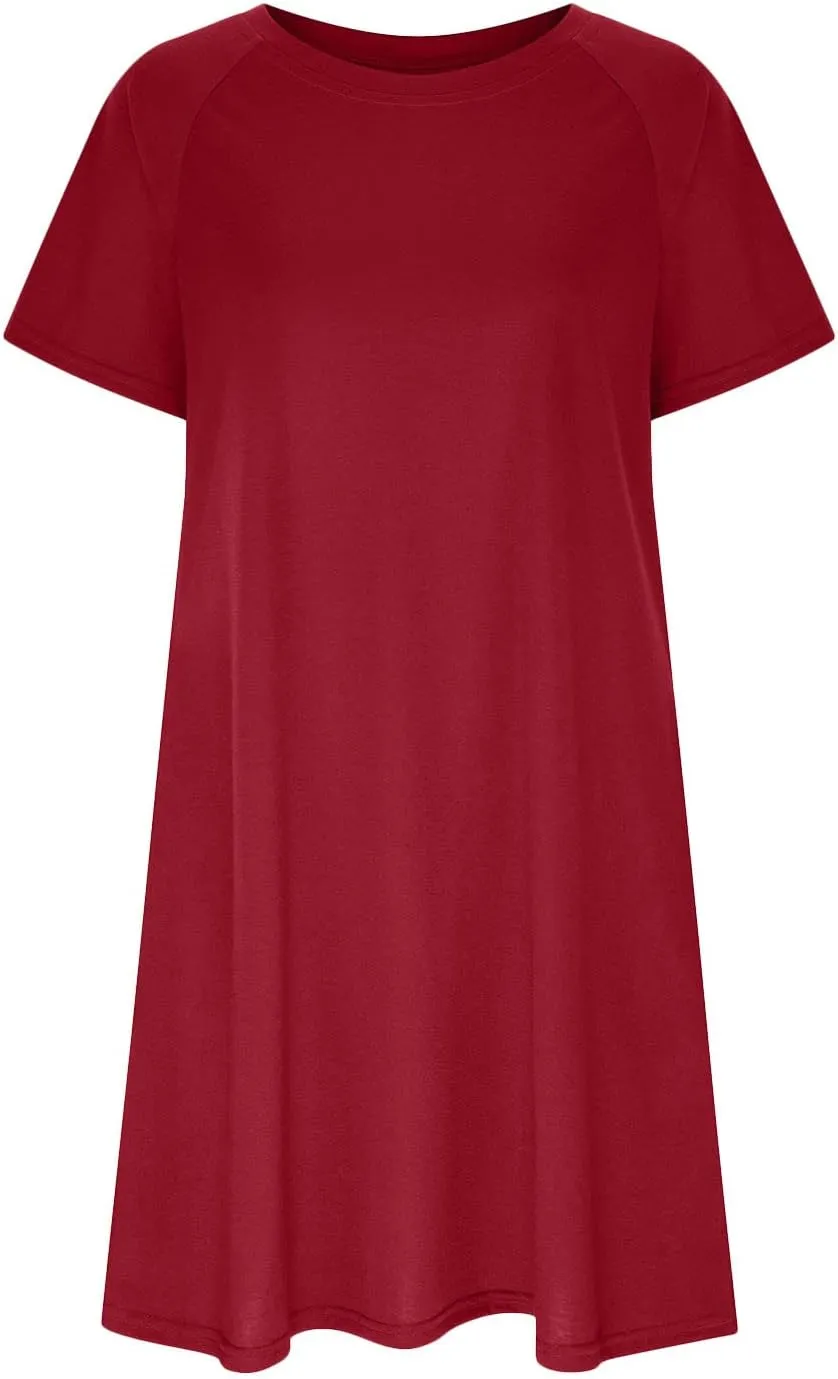 Casual T Shirt Dress for Women Flowy Tunic Dress with Pockets Short Sleeve Knee Length Summer Dresses Casual Loose Fit