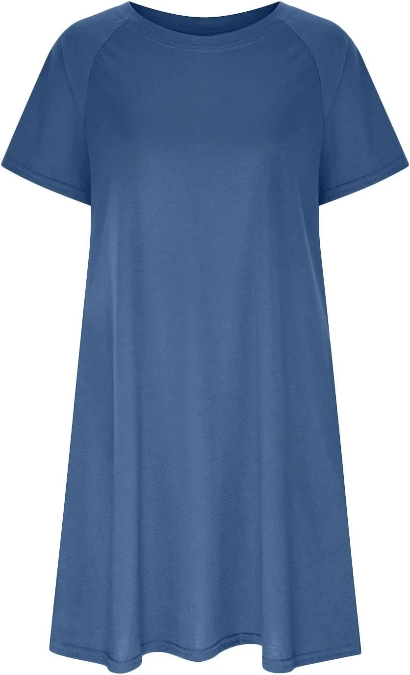 Casual T Shirt Dress for Women Flowy Tunic Dress with Pockets Short Sleeve Knee Length Summer Dresses Casual Loose Fit