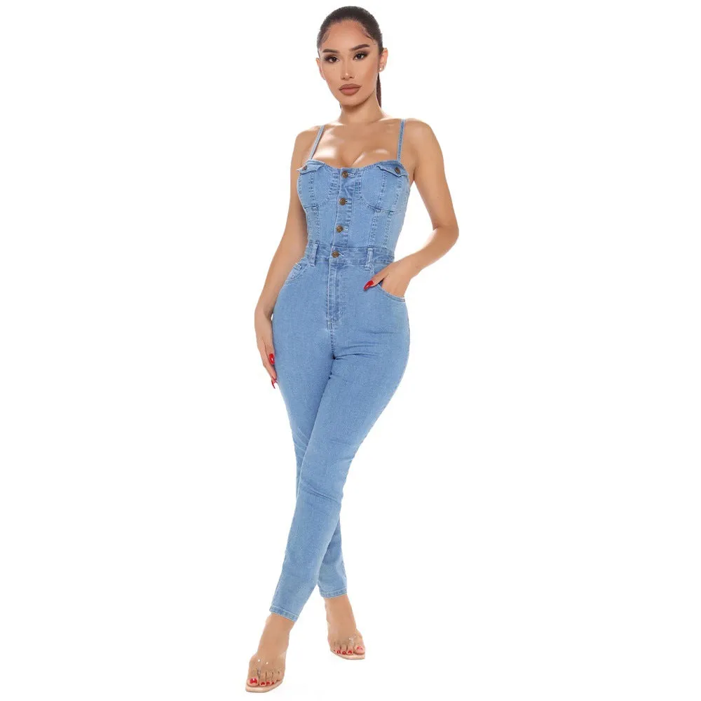 Casual Women's High Waist Trendy Denim Jumpsuit - GlamzLife