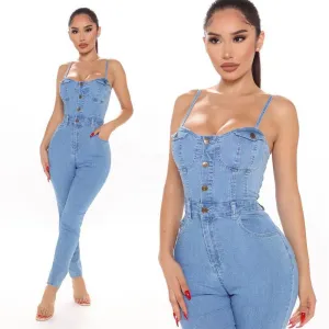 Casual Women's High Waist Trendy Denim Jumpsuit - GlamzLife