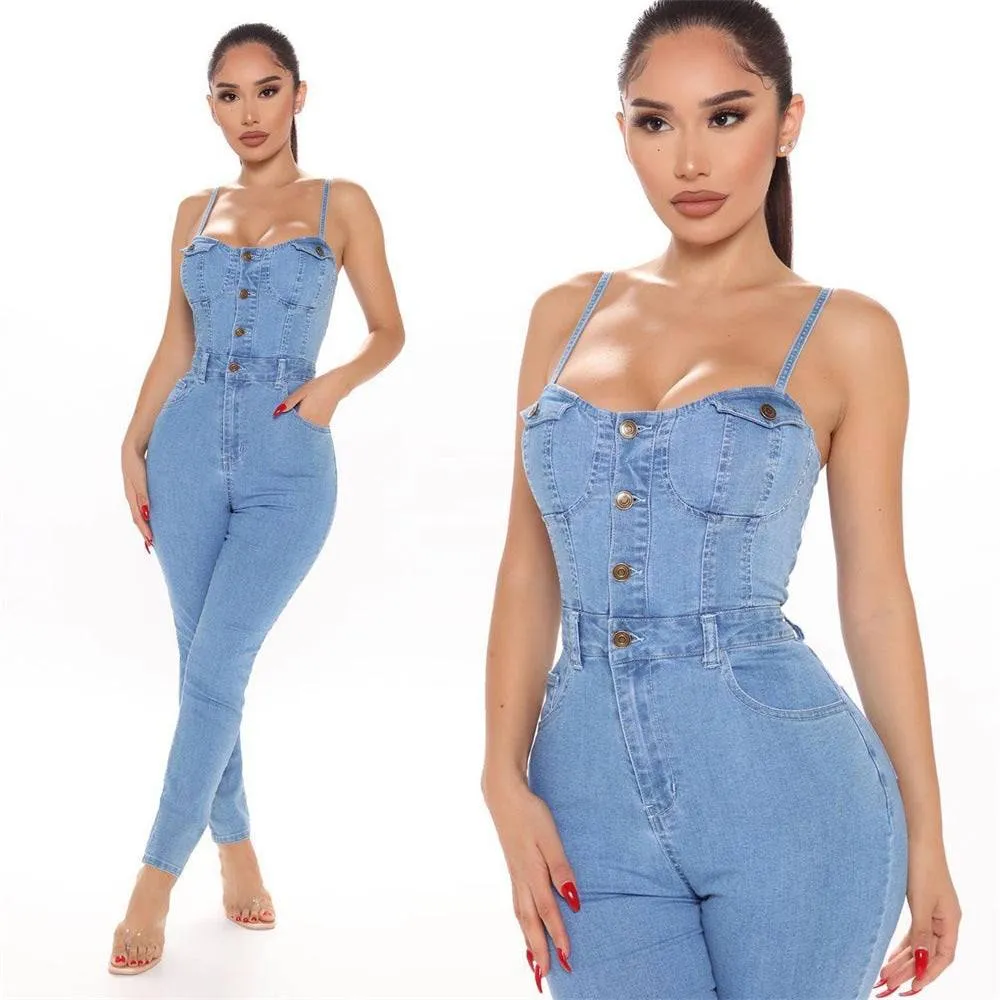 Casual Women's High Waist Trendy Denim Jumpsuit - GlamzLife