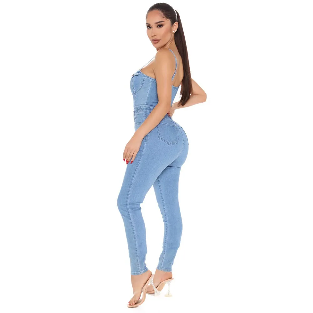 Casual Women's High Waist Trendy Denim Jumpsuit - GlamzLife