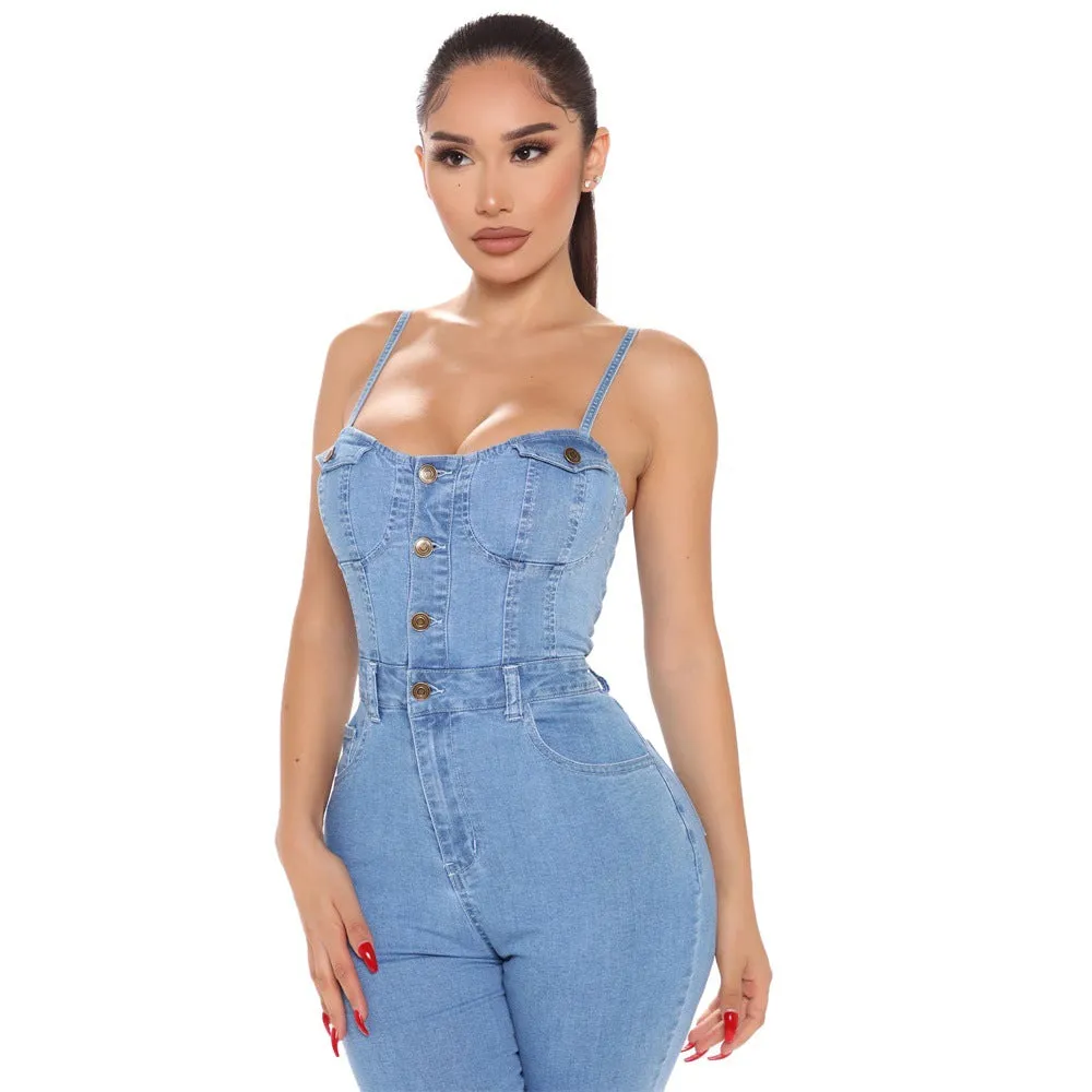 Casual Women's High Waist Trendy Denim Jumpsuit - GlamzLife