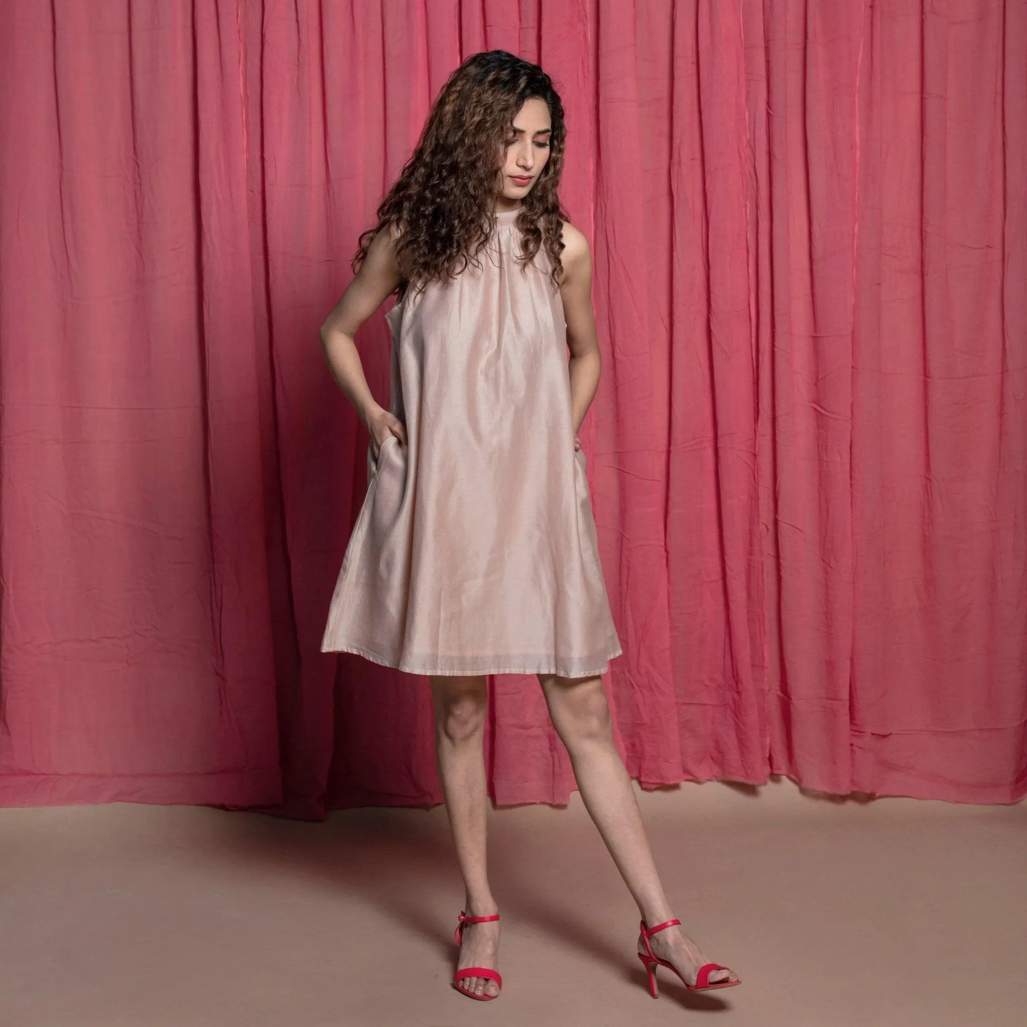 Champagne Cotton Chanderi Short Tent Dress