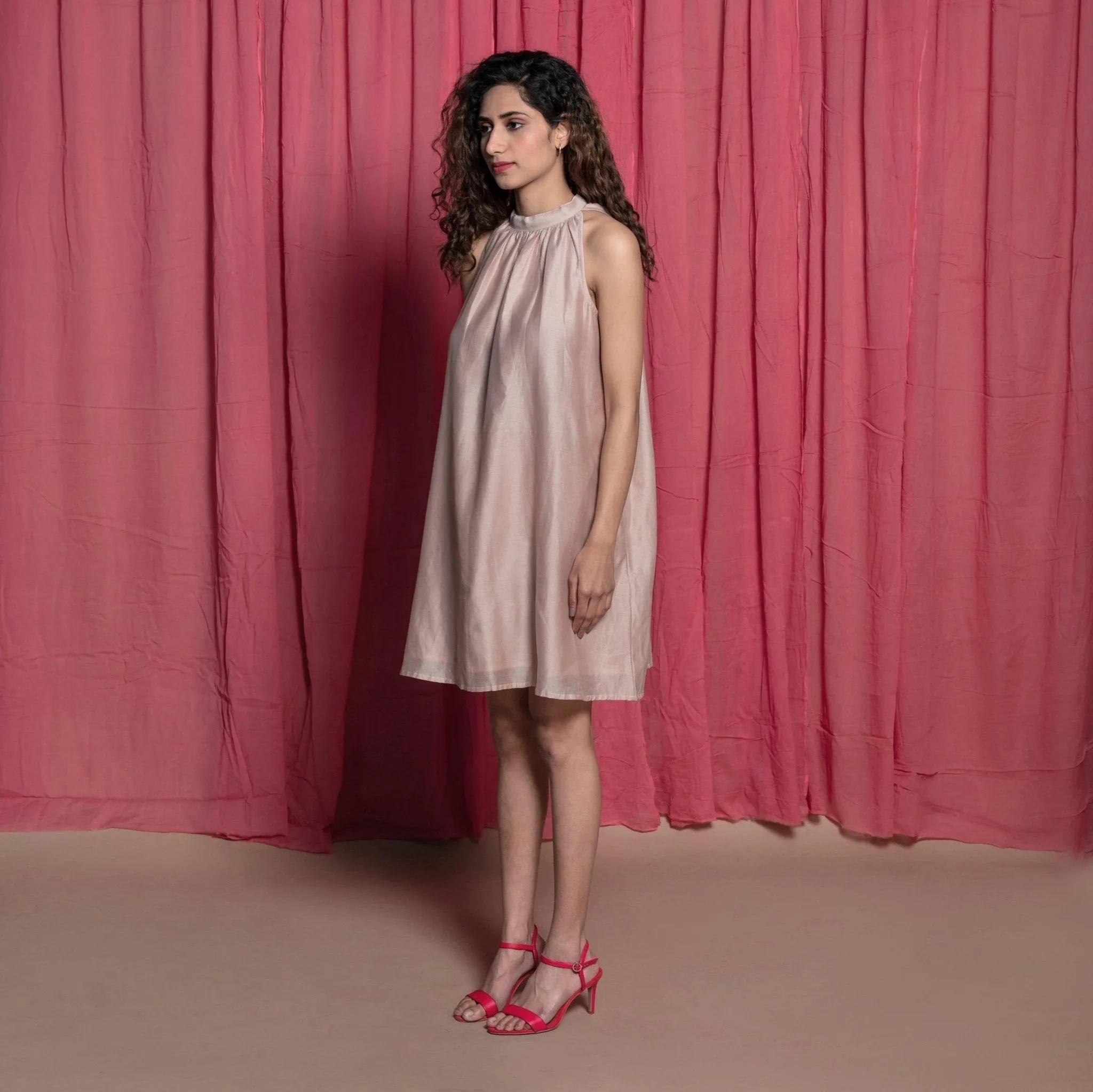 Champagne Cotton Chanderi Short Tent Dress