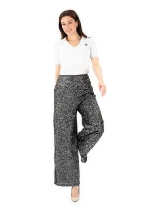 Charcoal Sparkle Sequin Wide Leg Flare Pants