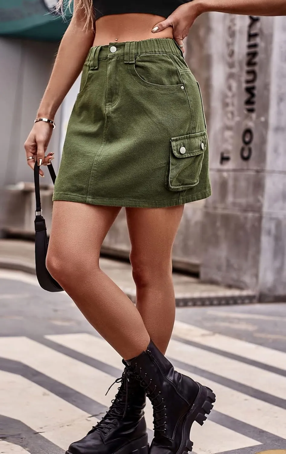 CHARTOU Denim Cargo Skirt for Women Jean Mini Skirt Skorts Wrap Short Skirt y2k Multi Pockets Elastic Waist