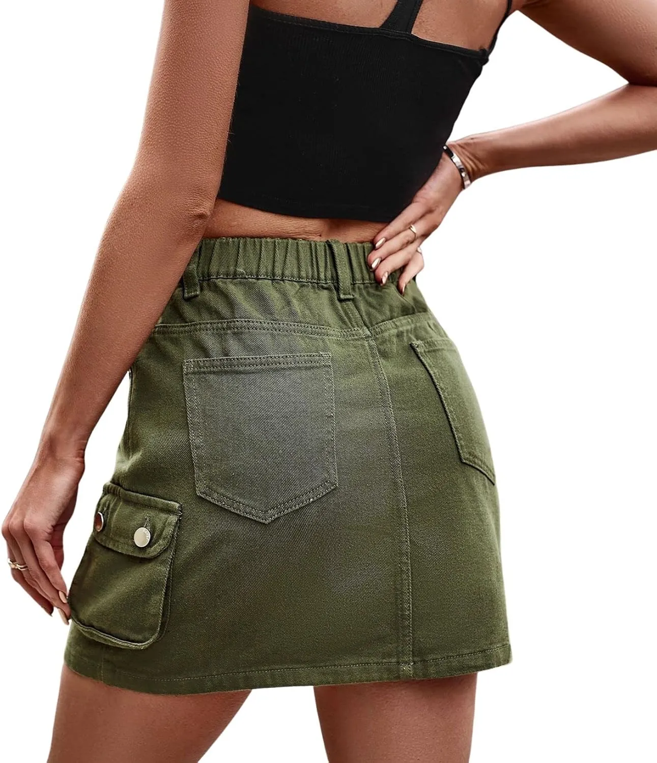 CHARTOU Denim Cargo Skirt for Women Jean Mini Skirt Skorts Wrap Short Skirt y2k Multi Pockets Elastic Waist
