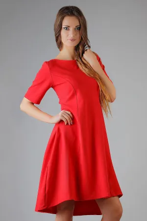 Chic Flared Daydress with Boat Neck and French Cut Details - Tessita Style 37916