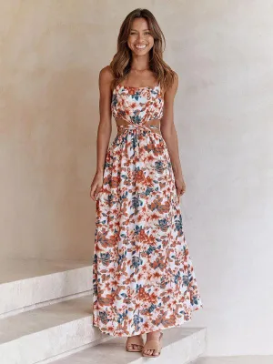 Chic Floral Suspender Dress with Elegant Waist Tie