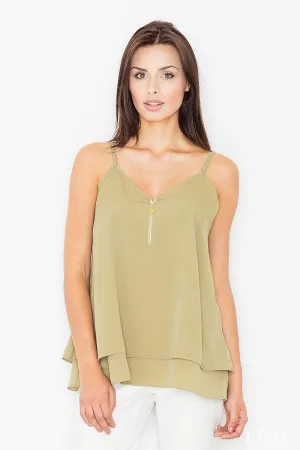 Chic Gold Zipper Camisole with Adjustable Thin Straps