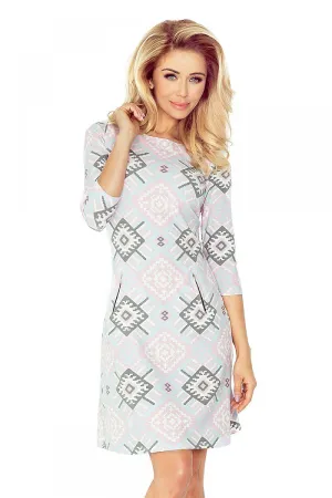 Chic Rhombus Print Daydress in Pink and Gray by Numoco