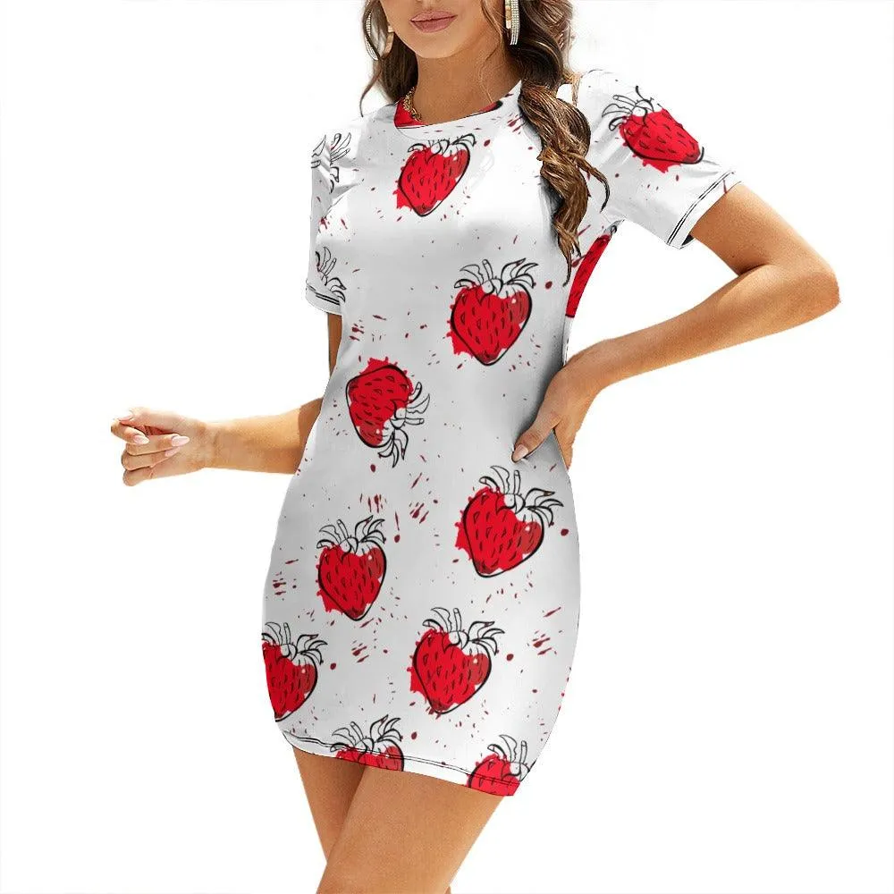 Chic White Short Sleeve Crew Neck Dress - A Must-Have for Every Wardrobe