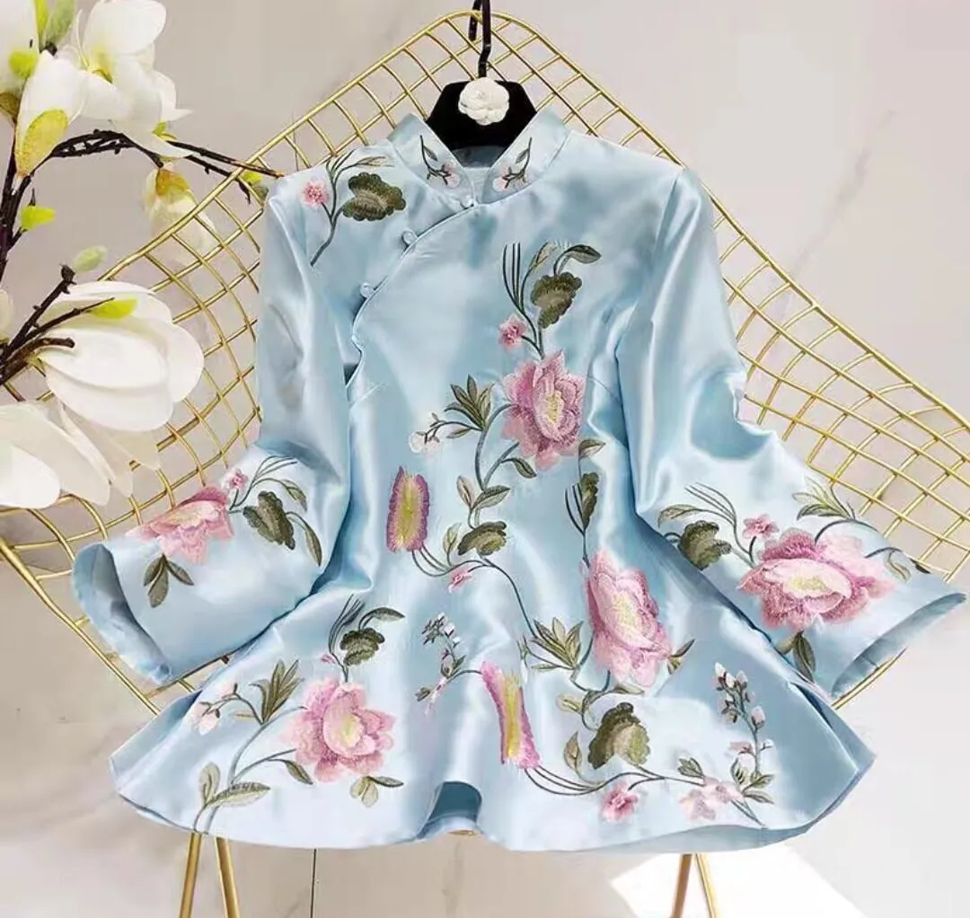 Chinese New Year Qipao CheongsamTop Embroidery Shirt/ Hanfu