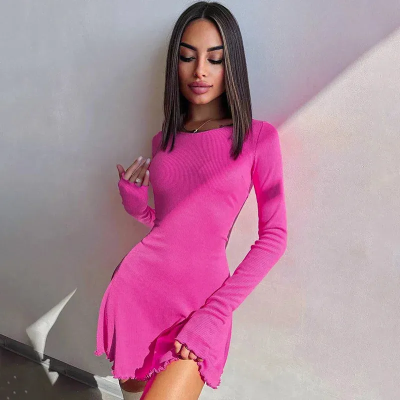 Claire Ribbed Long Sleeve Lace-Up Mini Dress